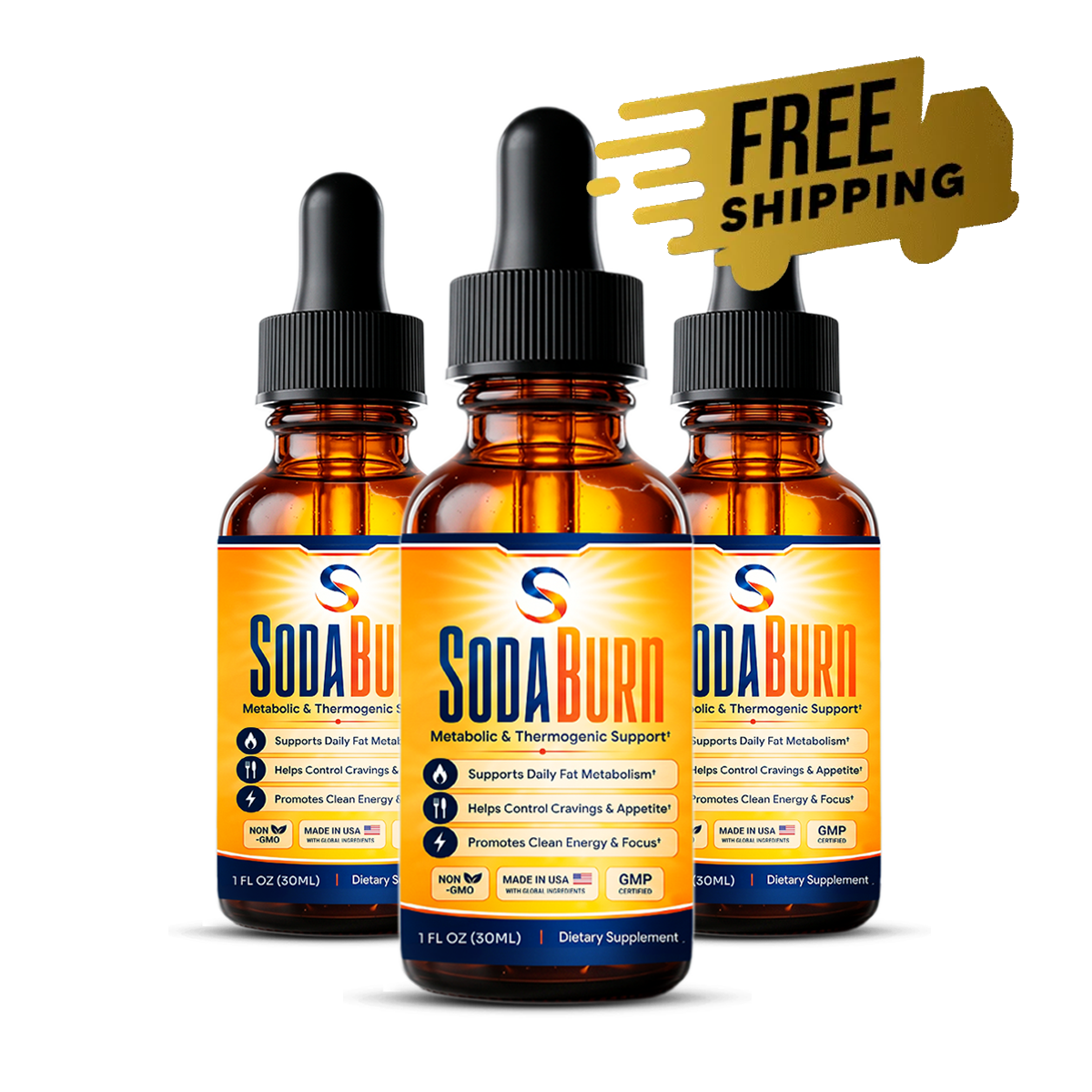 SodaBurn® thermogenic liquid drops — 3 bottle pack